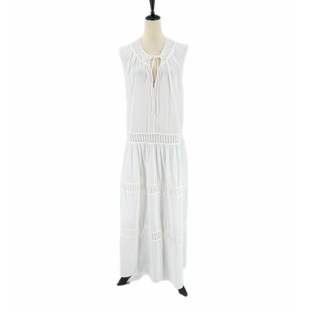LOFT Beach NEW White Crochet Trim Breezy Cotton Beachy Boho Summer Maxi Dress